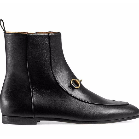 Gucci New Jordaan Black Leather Horsebit Short Chelsea Ankle Bootie Boot 35 - Picture 1 of 12